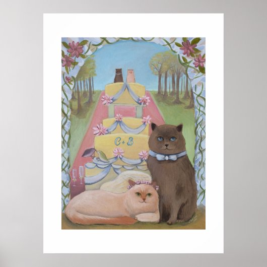 Personalize Initials Wedding Cats Art Print ポスター (正面)
