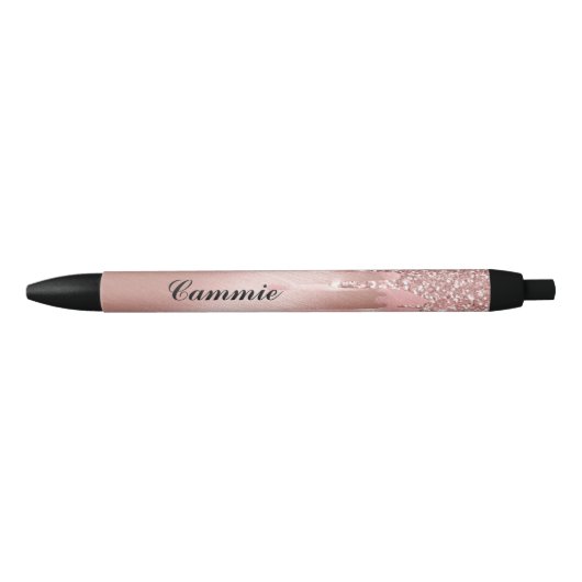Personalize Ink Pen - Rose Gold Glitter Drip 黒ボールペン (正面)