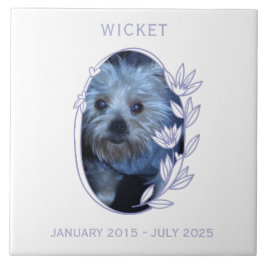 Personalize It! Pet Memorial Oval Floral Photo タイル
