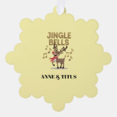 Personalize Jingle Bells Singing Reindeer オーナメントカード (正面)