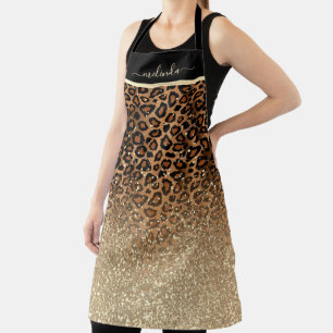 Personalize Leopardグリッターアニマルプリント エプロン