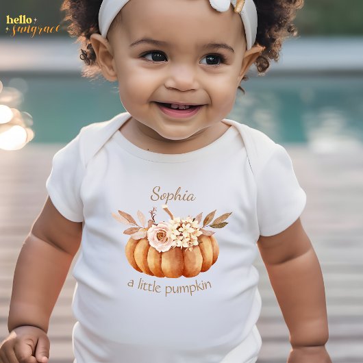 Personalize Little Pumpkin Floral Baby Bodysuit ベビーボディスーツ
