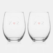 Personalize Love Shape Stem Wedding Monogram  ステムなしワイングラス (裏面)