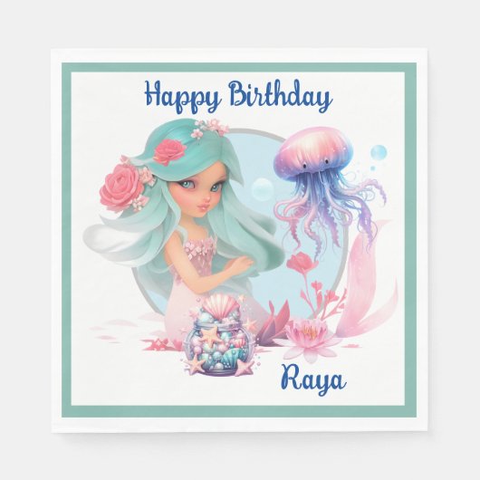 Personalize Mermaid Party  スタンダードランチョンナプキン (正面)