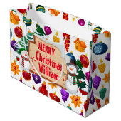 Personalize Merry Christmas Snowmen Large Gift Bag ラージペーパーバッグ (裏面アングル)