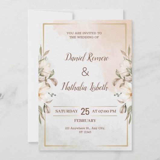 Personalize Minimalistic Floral wedding Invitation 招待状 (正面)