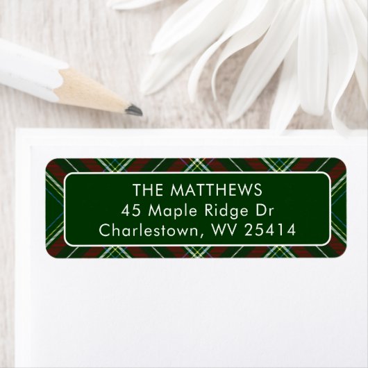 Personalize Modern Plaid Christmas Return Address ラベル (インサイチュ)