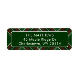 Personalize Modern Plaid Christmas Return Address ラベル