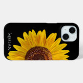 Personalize Name Black Case with Yellow Sunflower  Case-Mate iPhoneケース (裏面 (横))