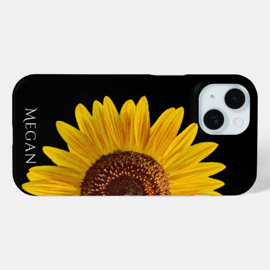Personalize Name Black Case with Yellow Sunflower  Case-Mate iPhoneケース (裏面 (横))