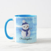 Personalize Name Christmas付き冬の雪だるま マグカップ (左)