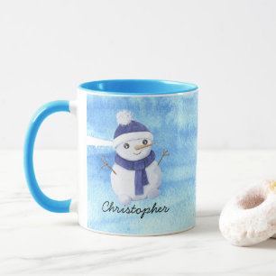Personalize Name Christmas付き冬の雪だるま マグカップ