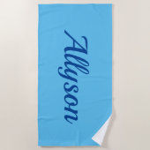 Personalize Name, Deep Blue Script / Sky Blue ビーチタオル (正面)