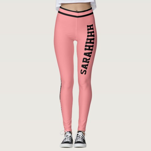 Personalize Name Light Red Black Stripes Fun Gift レギンス (正面)