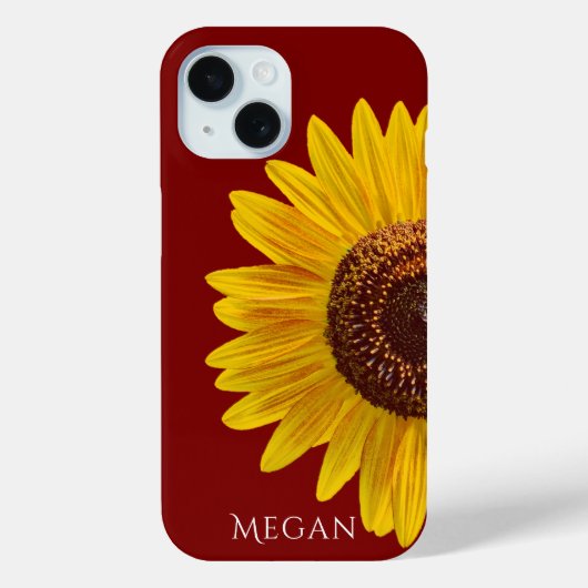 Personalize Name Maroon Red Yellow Sunflower  Case-Mate iPhoneケース (裏面)