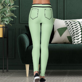 Personalize Name Pale Green Black Stripes Fun Gift レギンス