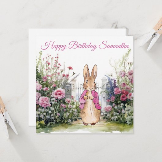 Personalize Name Peter the Rabbit Pink Jacket カード (正面/裏面インサイチュ)