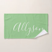 Personalize Name White Script Vertical, Sage ハンドタオル (ハンドタオル)