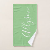 Personalize Name White Script Vertical, Sage ハンドタオル (ハンドタオル)