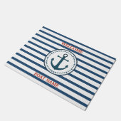 Personalize Nautical Blue Welcome Boat Name Stripe ドアマット (アングル)