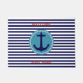 Personalize Nautical Blue Welcome Boat Name Stripe ドアマット (正面)
