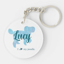 Personalize Pastel Blue Poodle Silhouette custom キーホルダー