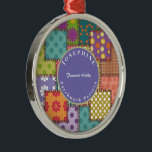 Personalize Patchwork Pattern Flowers Polka Dot   メタルオーナメント<br><div class="desc">Personalize Patchwork Pattern Flowers Polka Dot Stripe Metal Ornament - The text field on this product is customizable so go ahead and personalize with your name or that of your intended recipient. You may also replace the default message with your own OR leave as is. To edit, simply click on...</div>