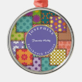 Personalize Patchwork Pattern Flowers Polka Dot メタルオーナメント (正面)