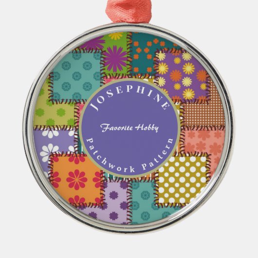 Personalize Patchwork Pattern Flowers Polka Dot メタルオーナメント (正面)