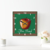 Personalize Pattern Apple Art Name先生クラス スクエア壁時計 (ホーム)