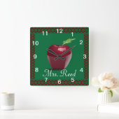 Personalize Pattern Apple Art Name先生クラス スクエア壁時計 (ホーム)