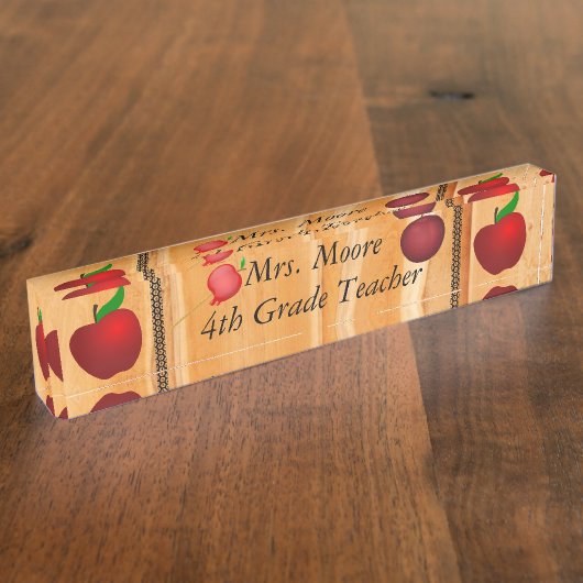 Personalize Pattern Apple Art Name先生クラス デスクネームプレート (側面)