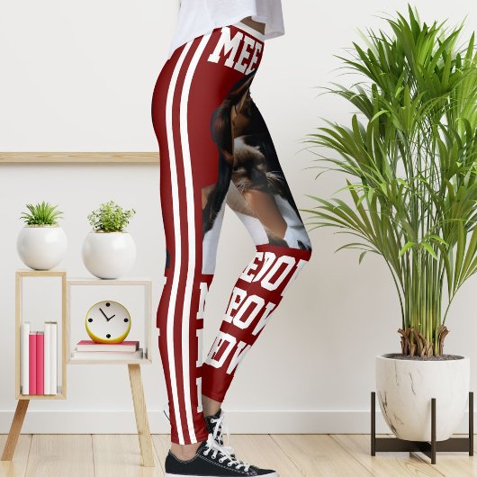 Personalize Pet Cat Mom Cute Deep Red White Photo レギンス