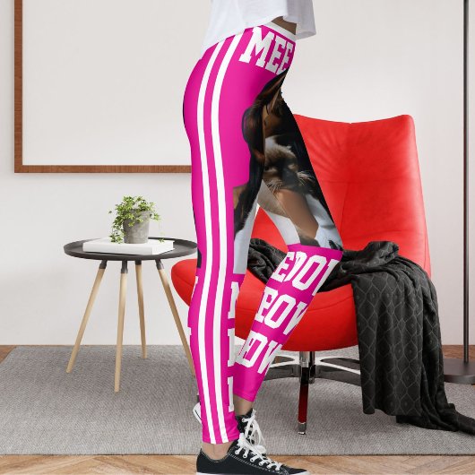 Personalize Pet Cat Mom Cute Hot Pink White Photo レギンス