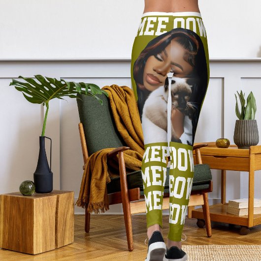 Personalize Pet Cat Mom Cute Olive White Photo レギンス