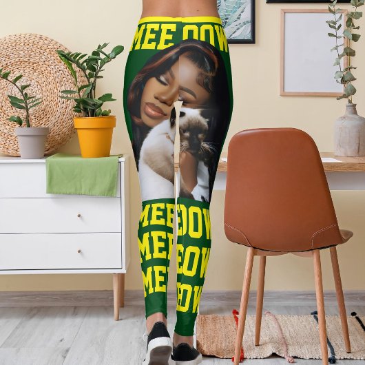 Personalize Pet Cat Mom Forest Green Yellow Photo レギンス