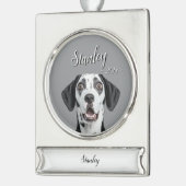 personalize pet name & picture シルバープレートバナーオーナメント (左)