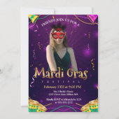 Personalize Photo Red Masquerade Masks Mardi Gras 招待状 (正面)