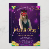 Personalize Photo Red Masquerade Masks Mardi Gras 招待状 (正面/裏面)