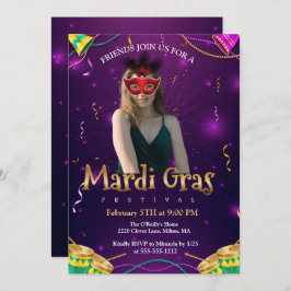 Personalize Photo Red Masquerade Masks Mardi Gras 招待状