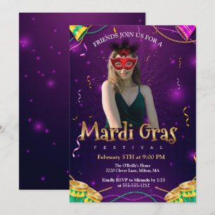 Personalize Photo Red Masquerade Masks Mardi Gras 招待状