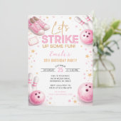 Personalize Pink Bowling Birthday 招待状 (スタンド正面)