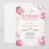 Personalize Pink Bowling Birthday 招待状 (正面/裏面)