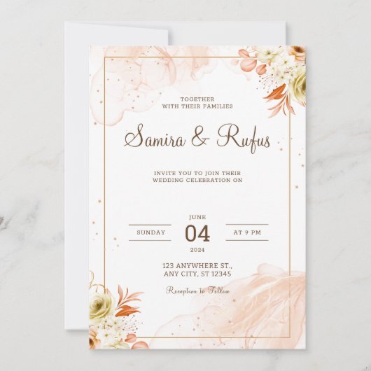 Personalize Pink floral wedding Invitation 招待状 (正面)