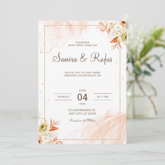 Personalize Pink floral wedding Invitation 招待状 (スタンド正面)