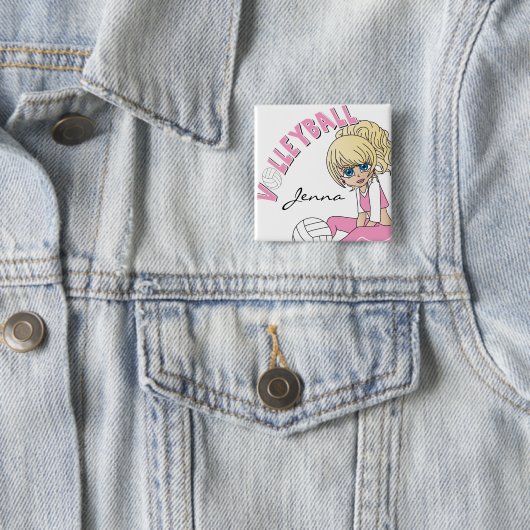 Personalize Pink Volleyball Cute Girl 缶バッジ (インサイチュ)