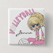 Personalize Pink Volleyball Cute Girl 缶バッジ (正面)