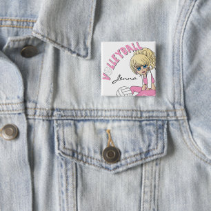 Personalize Pink Volleyball Cute Girl 缶バッジ