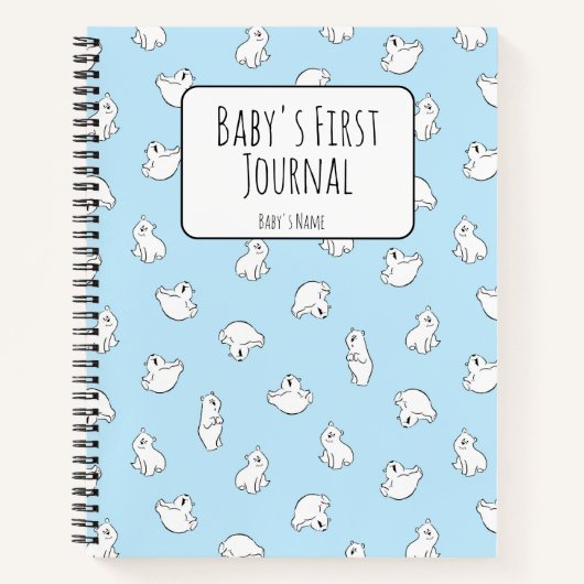 Personalize Polar Bear Blue Baby's First Journal ノートブック (正面)
