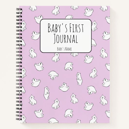 Personalize Polar Bear Pink Baby's First Journal ノートブック (正面)
